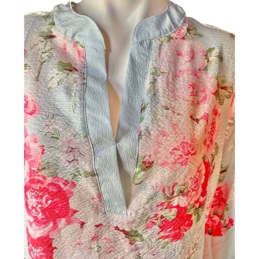 Floral Print Womens Tunic Top With Ruffled Sleeves & Split Neck Design Lightweig - Picture 5 of 7